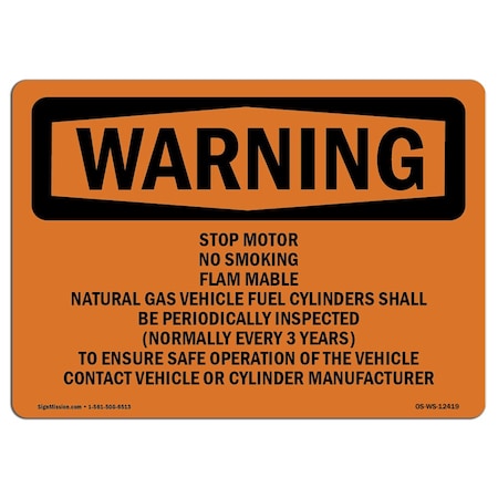Signmission OSHA Sign Stop Motor No Smoking Flammable Gas Natural 14in X 10in Alum, 10" W, 14" L, Landscape OS-WS-A-1014-L-12419